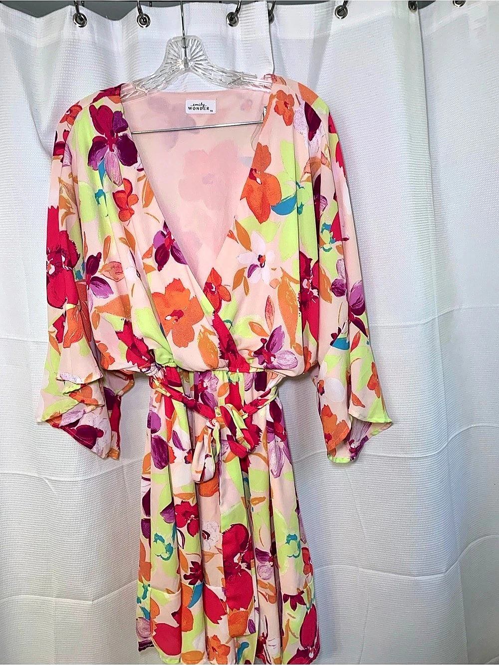 Emily Wonder Floral Wrap Midi Dress in Pink 1X Like New